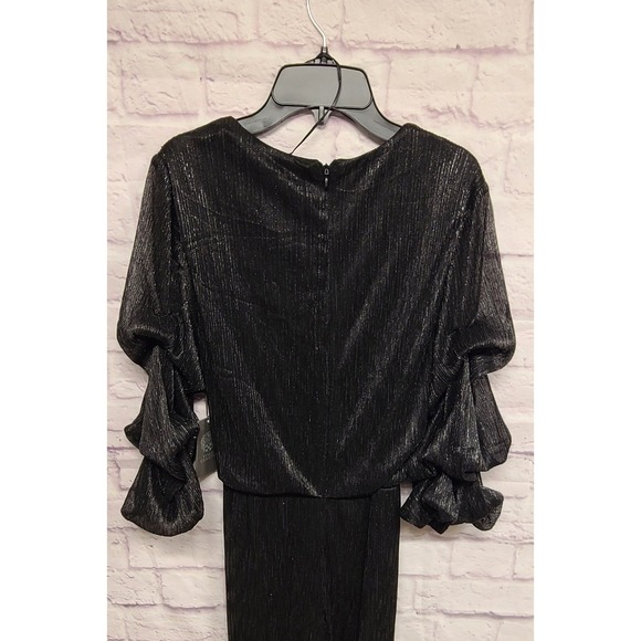 Vince Camuto Black Metallic Ribbed Puff Sleeve Jumpsuit Women's Size S - Picture 11 of 12